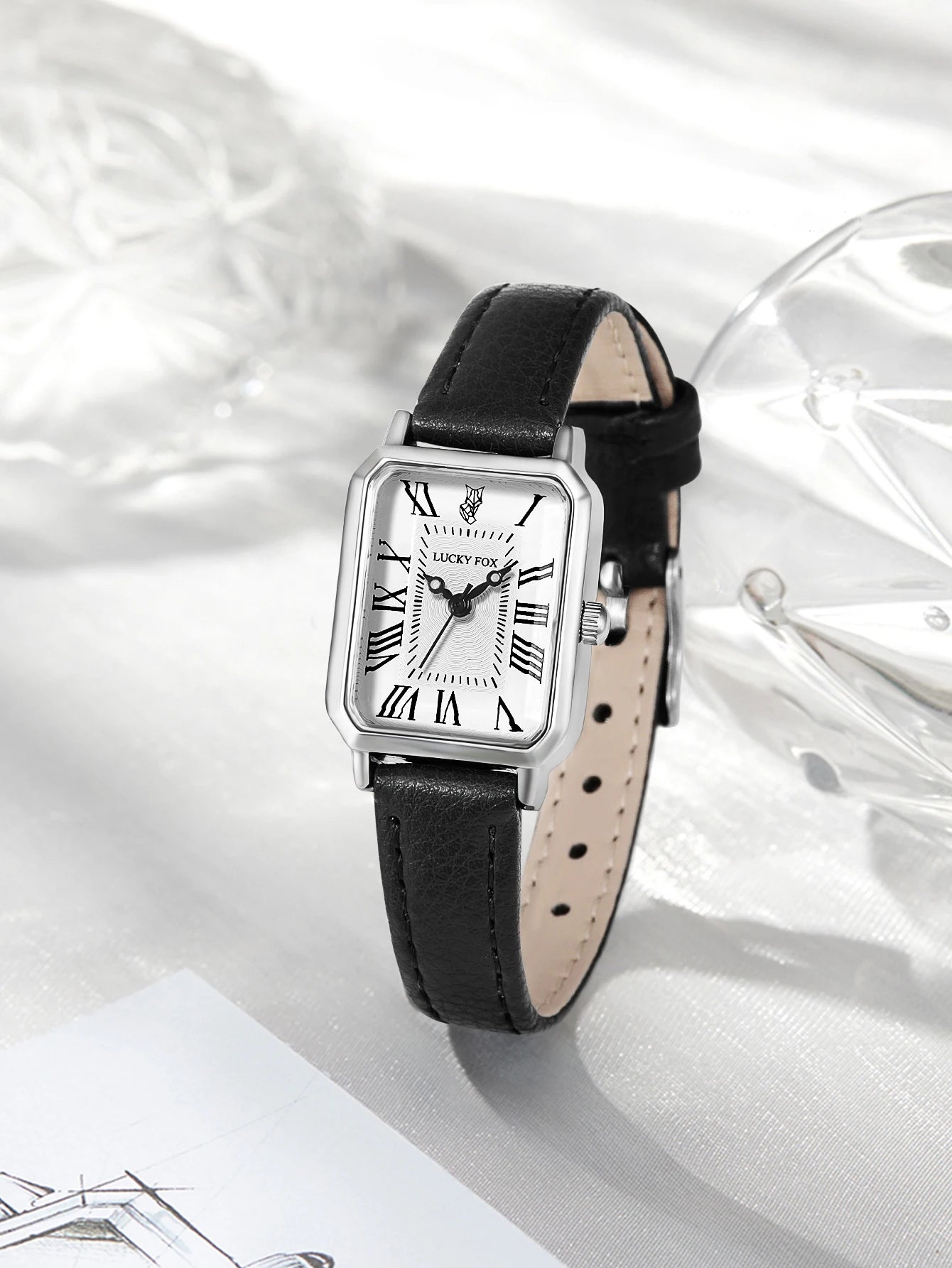 Fashion Rectangle Quartz Wrist Watch for Women Luxury Brand Roman Dial Leather Strap  Ladies Watches Clock.