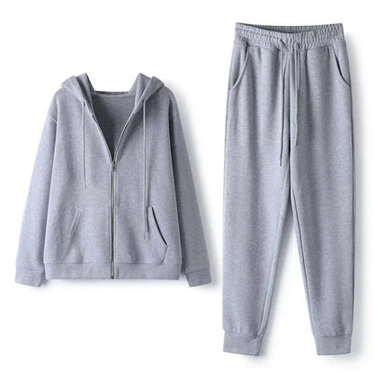 Pure Color Sportswear Set Hooded Open Cardigan Men's Women's Couple Sweatshirt Two-Piece Set for Autumn Winter Spring.