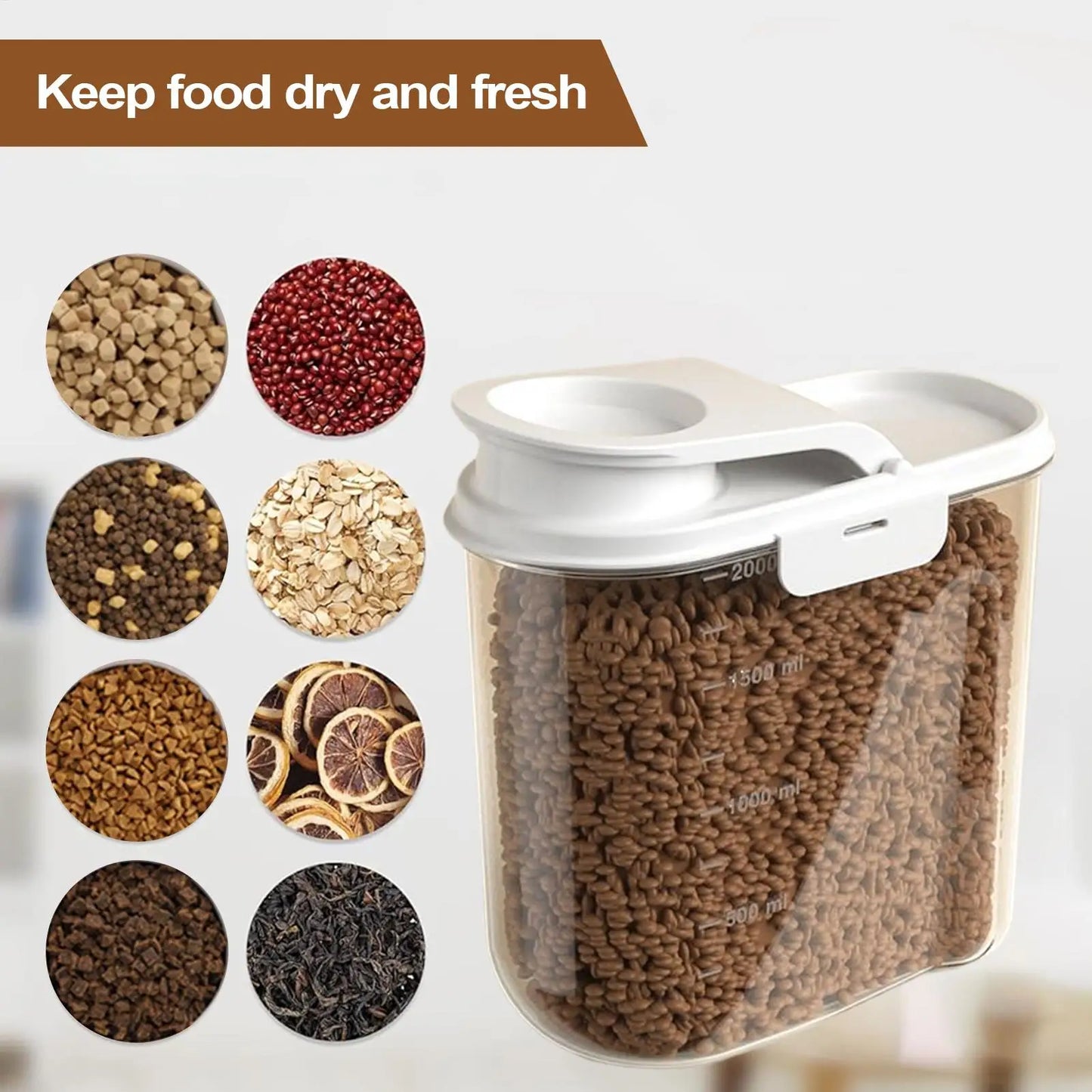 2L Pet Food Container Airtight Pet Food Storage Containers Canister with Lid for Sugar Rice Cereal Nut Pasta Snack Organizer.