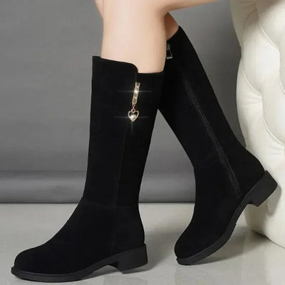 2025 New Women Warm Snow Plush Boots Snow Casual Flat All-match Cotton Fashion Side Zipper Winter Shoes Thigh High Boot Black