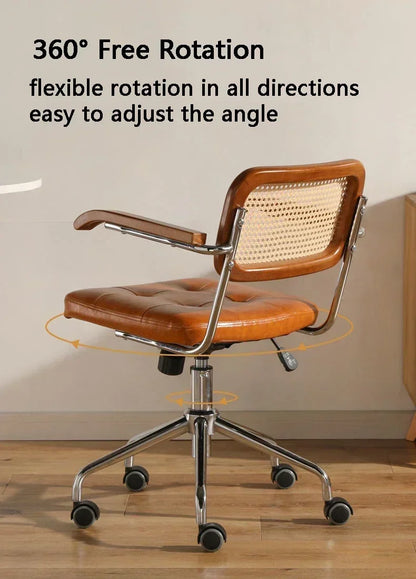 Für Neue Japanische Rattan Computer Stuhl Retro Rotierenden Stuhl Komfortable Studie Schreibtisch Atmungsaktive Armlehne Rattan Stuhl Büro Möbel