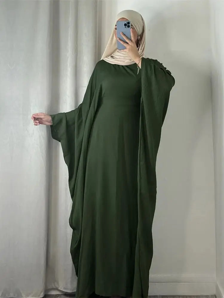 Ramadan Eid Soft Crepe Khimar Batwing Abaya Dubai Islam Muslim Modest African Dresses For Women Kaftan Kebaya Robe Femme Musulma.