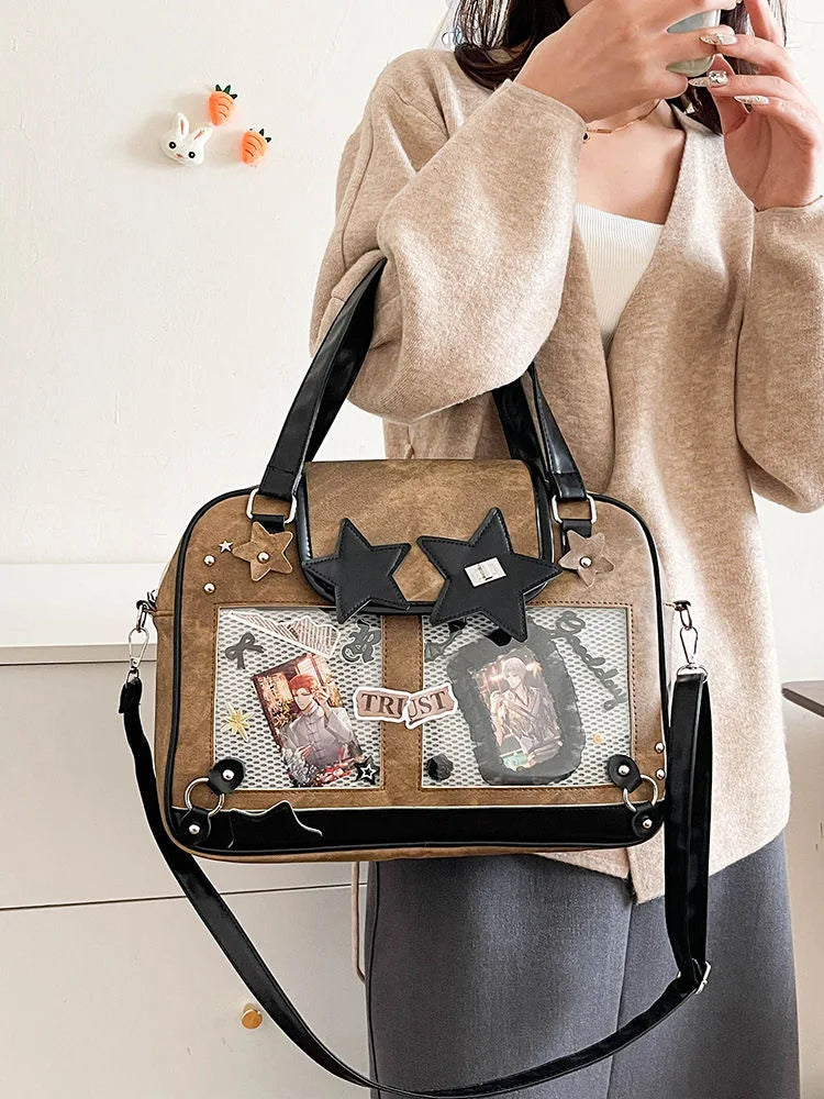 Y2K Trendy Star Ita Bag Lolita Girl Transparent Pocket Fashion Crossbody Bag Women's DIY Display Shoulder Bag Cute Purse Handbag