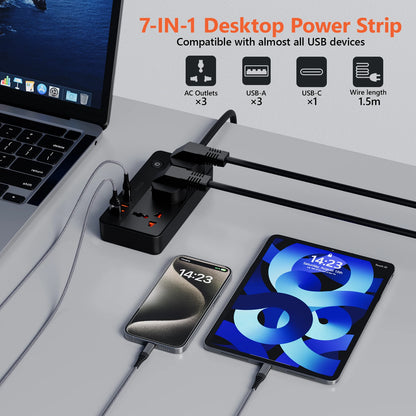 Power Multi Tap Universal Stecker EU Steckdose Steckdosenleiste mit 1,9 m Verlängerungskabel AC Typ C USB Port Charge PD 20 W Steckdose.