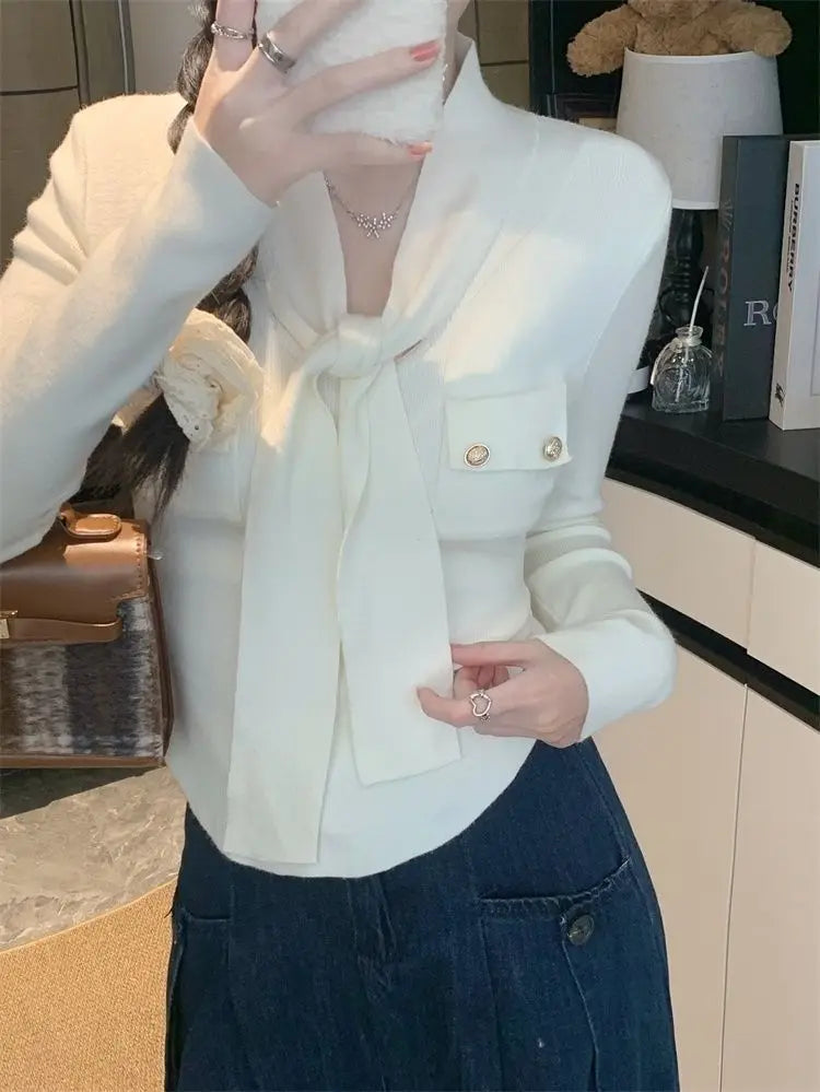 Frauen Frühling Herbst Einfachheit Büro Dame V-ausschnitt Einfarbig Langarm Strickwaren Damen Mode Alle-spiel Temperament Tops.