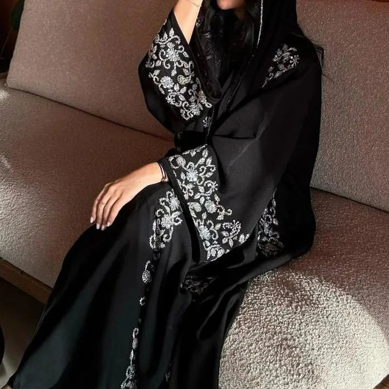 Muslim Women Dresses 3 Piece Sets Scarf Abaya Diamonds Ramadan Morocco Dubai Kaftan Party Vestidos Arab Long Robe Abayas Suits.