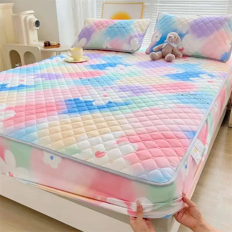 Quilted Mattress Cover 150x200cm - Thick Skin-Friendly Fitted Sheet, 매트리스커버 Breathable Bed Covers (Pillowcase Sold Separately)