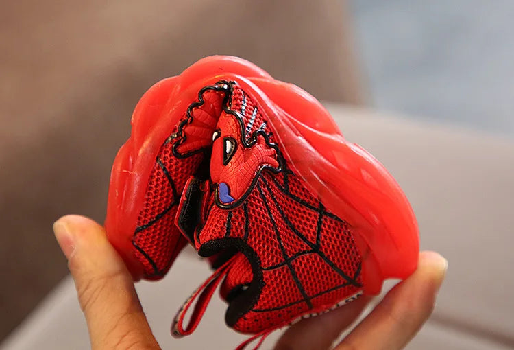 Disney LED Casual Sneakers Red Black For Spring Boys Spider-man Mesh Outdoor Shoes Children Lighted Non-slip Shoes Size 21-30.