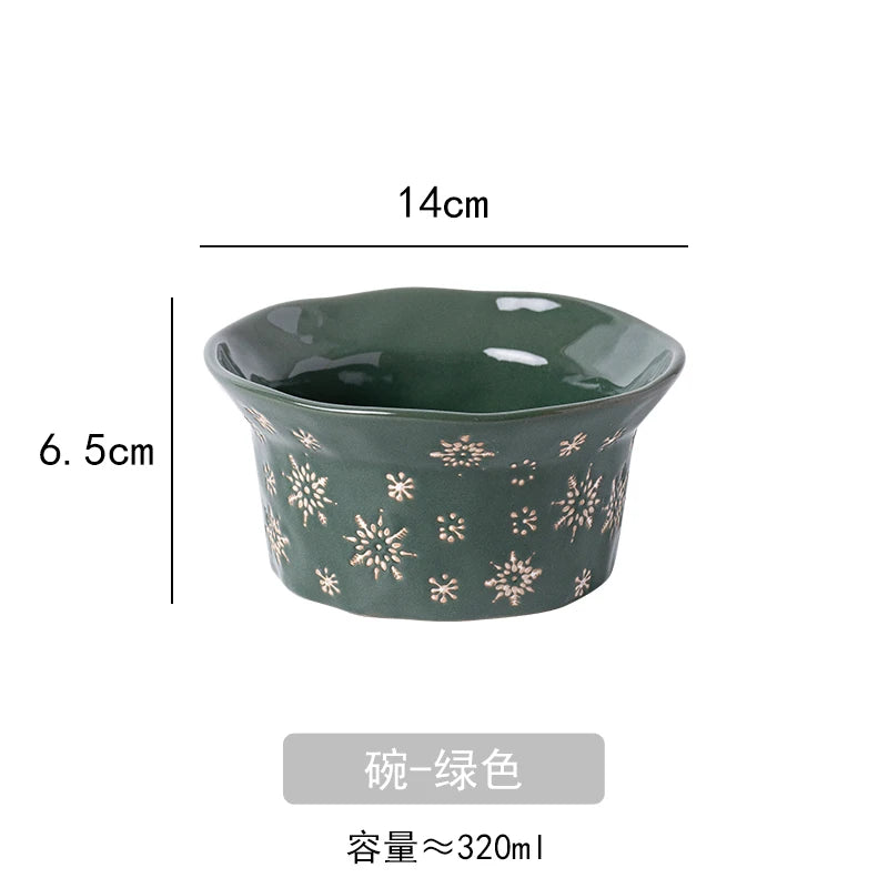 1PC Exquisite Christmas Tableware Ceramic Plates Fruit Salad Plates Breakfast Milk Mugs Household Kitchen Ceramic Noodle Bowls