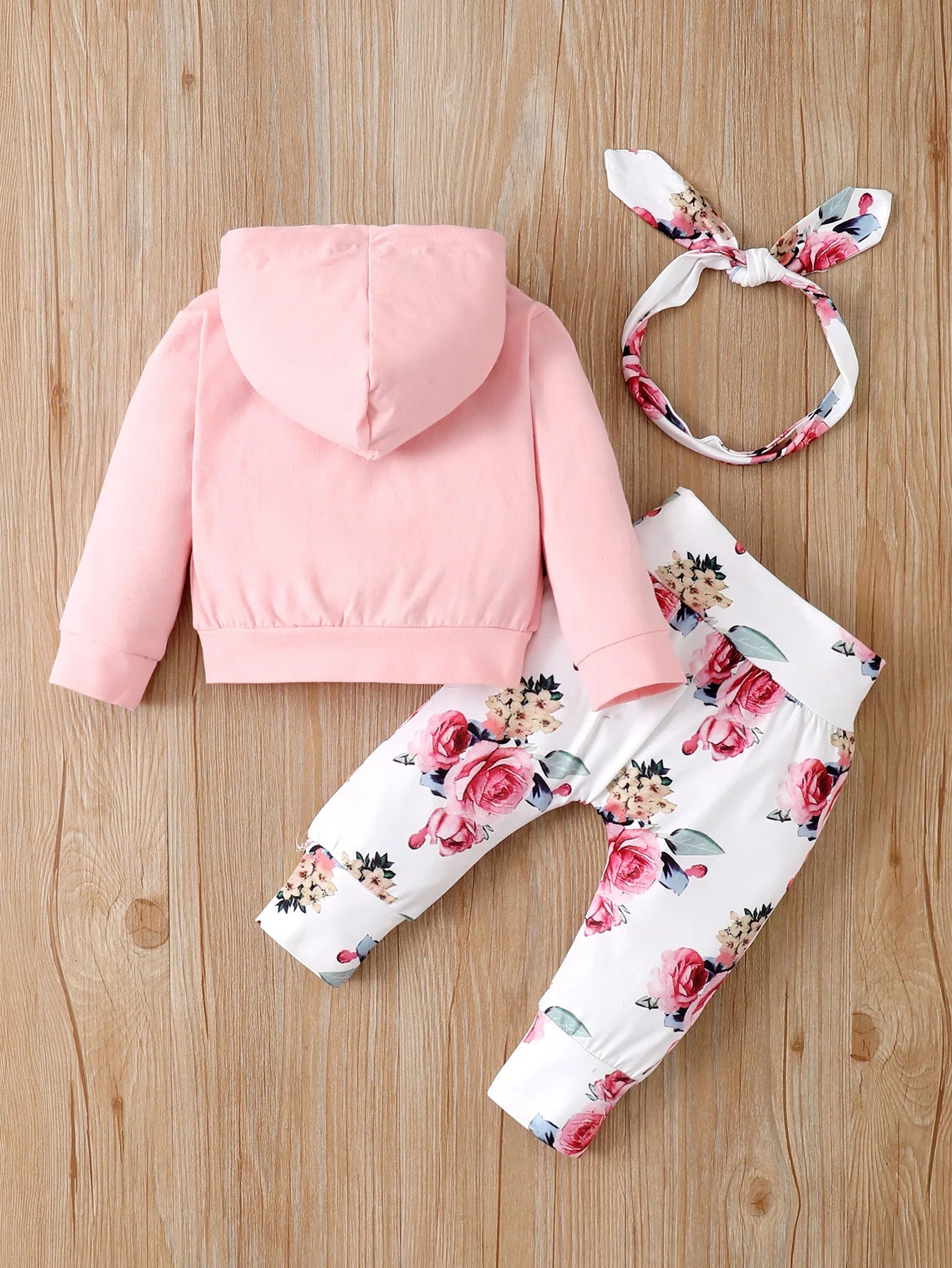 0-18 Months Toddler Baby Girl 3PCS Hooded Clothes Set Flowers Print Long Sleeve Top+Pant+Bowknot Headband Fashion Autumn Outfit.
