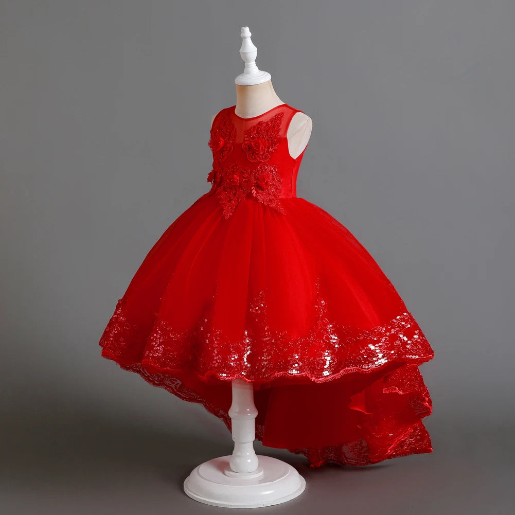 Herbst neue Kinder kleid Prinzessin Kleid Hochzeit Brautjungfer Hochzeits kleid flauschiges Kleid Spitze Trail bestickte Kinder kleidung.