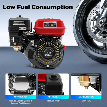 4-Takt-Benzinmotor 212 cc, 7,5 PS, 4000 W, 3600 U/min, Einzylinder-Handgezogener Benzinmotor, Durchmesser der Kurbelwelle ist 20 mm
