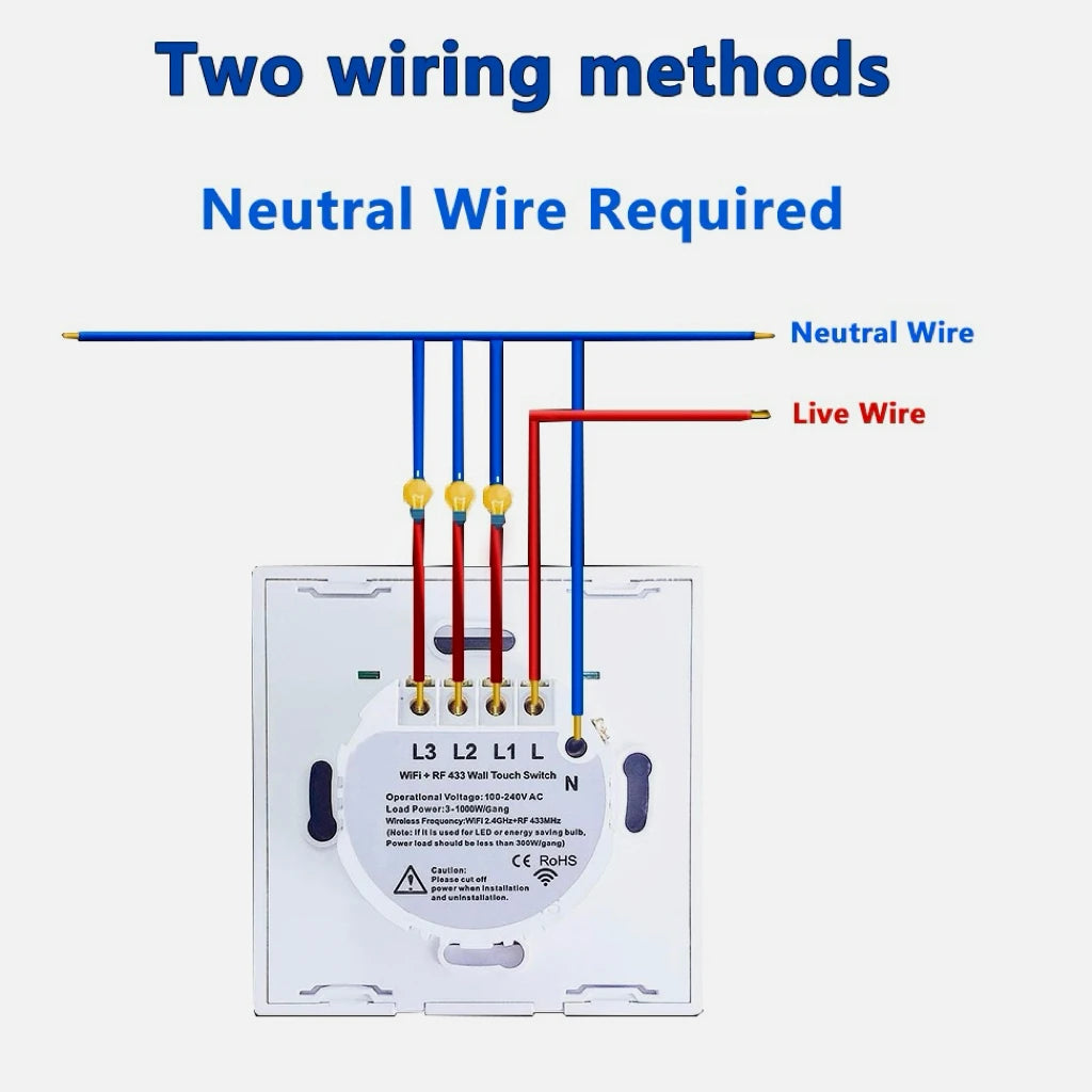 BONDA Smart Switch Alexa RF433 Keine neutrale Tuya-Steuerung funktioniert mit Google 1/2/3 Gang Smart Life Home Light WiFi Touch Switches 86