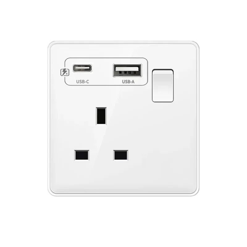 18 W Typ-C-Stecker, Schnellladung, UK 13 A USB-Wandsteckdose, Steckdose mit 3,1 A USB C, universelles Dual-5-Pin-Steckdosenpanel.