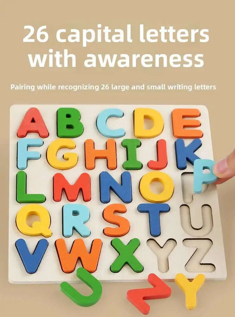 Montessori Toys Letter Numbers Wooden Puzzle Sorting Math Bricks Preschool Early Learning Educational Toys for Children.