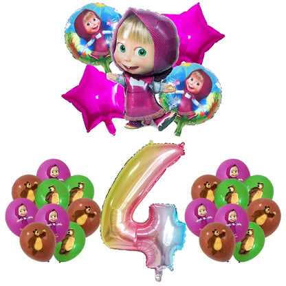 Mashas und Bär Geburtstag Party Dekoration Cartoon Thema Luftballons Kinder Event liefert Einweggeschirr Hintergrund