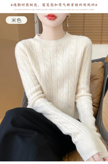 Frauen 100% Merino Wolle Verdickung Pullover Oansatz Gestrickte Twisted Pullover Herbst Winter Kaschmir Langarm Kleidung Basis Tops