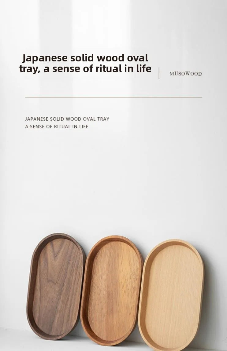 Japanese Acacia wooden tray rectangular dinner plate heat insulation solid wood grain oval bread.