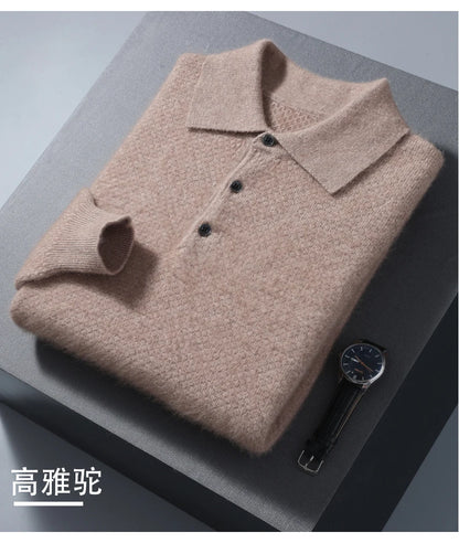 Men's 100% Mink Cashmere Large Size Sweaters Autumn Winter Solid POLO-neck Casual Knit Pullovers Men Long Sleeve Warm Jumper to.
