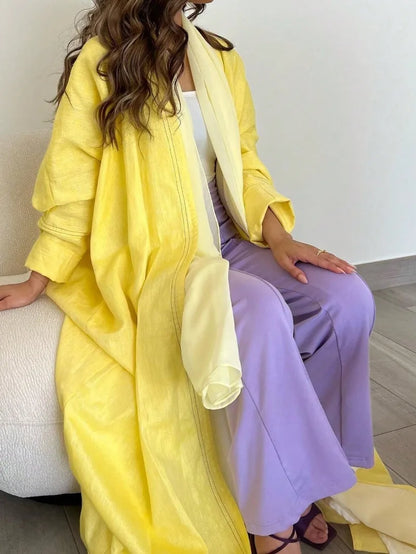 Full Sleeve Solid Loose Abaya Muslim Women Open Front Abayas Casual Kaftans Maxi Dresses Jilbabs Middle-East Ethnic Clothing.