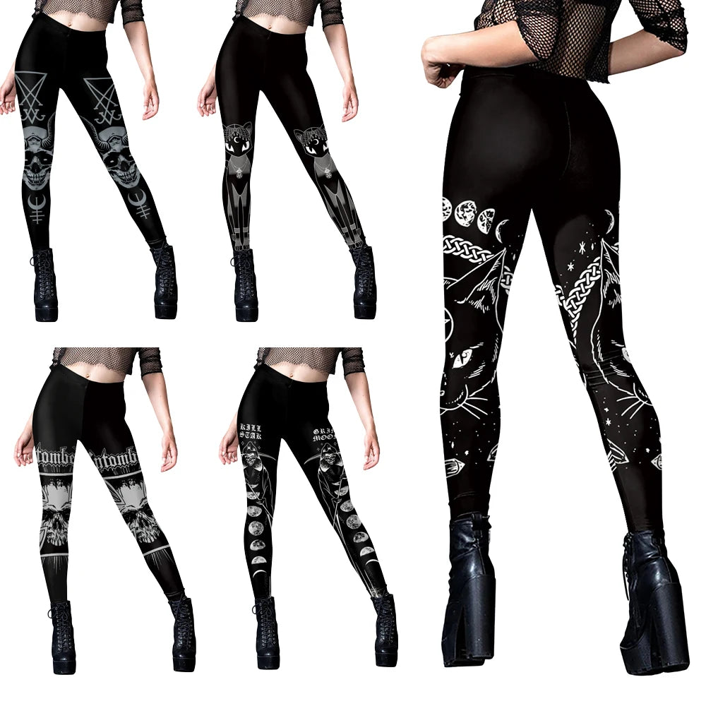 [You're My Secret] Sexy Women's Black Ouija Punk Rock Gothic Leggings For Women Push Up Fitness Legging Stretch Printed Leggins.