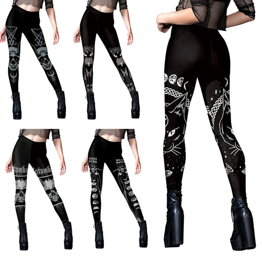 [You're My Secret] Sexy Women's Black Ouija Punk Rock Gothic Leggings For Women Push Up Fitness Legging Stretch Printed Leggins.