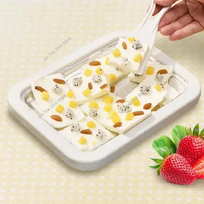 Mini Fried Yogurts Yogurt Frozen Pan Ice Cream Maker Machine Rolled Ice Cream Maker with 2 Spatulas Fry Ice Plate Home Use.