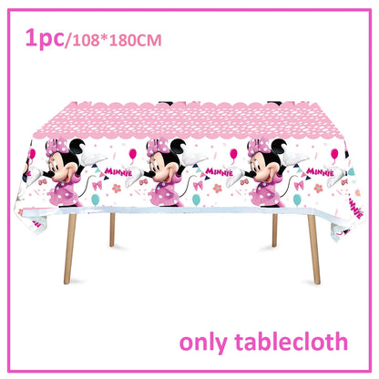 Disney Minnie Mouse Birthday Party Decoration Pink Minnie Paper Cups Plates Napkin Tablecloth Tableware Balloosn Baby Shower Kid.