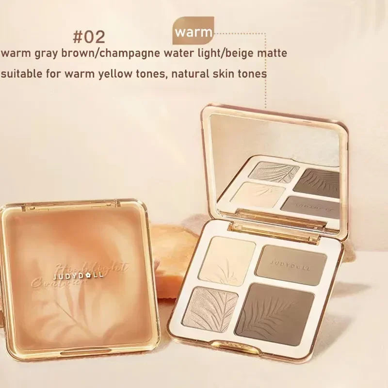 Judydoll Highlighter Contour Bronzer Palette Nude Makeup Natural Facial 3D Nose Shadow Long-Lasting Waterproof Cosmetics Makeup.