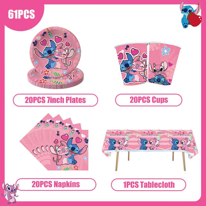 Disney Lilo und Stitch Party Dekoration Geschirr rosa Stitch alles Gute zum Geburtstag Party Thema liefert Ballon Hintergrund Tasse Teller