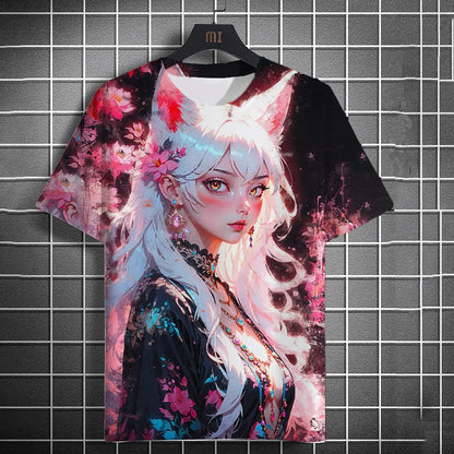 Men's Fashion Street 3D Anime Printed Short Sleeve T-Shirt Men's Modern Urban Streetwear Round Neck Casual Short Sleeve.