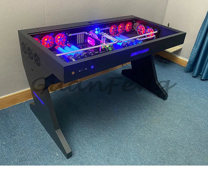 Computergehäuse für große Spieler, All-in-One-Tisch, hochwertiger Desktop, vollständig transparent, großes Gehäuse, cooler wassergekühlter Sci-Fi-Spieltisch