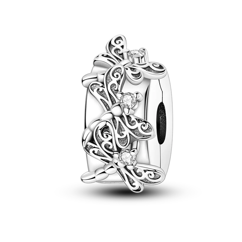 Silver Clasp 925 Sterling Silver CZ pave Clip Charms Daisy Beads Stopper Safety Chain fit Original Bangle Bracelet Jewelry Clip