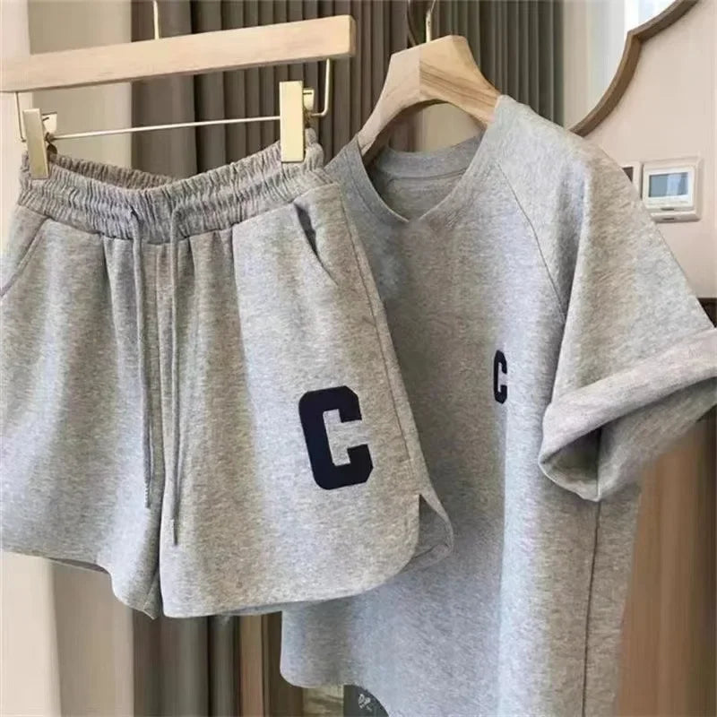 Bull Horn Sleeve Casual Sportanzug Damen Sommer Dünner Stil Sommer Laufmode Western-Stil Kurzarm Shorts Pyjamas.