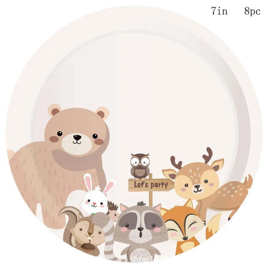 Cartoon Tiere Party Einweg Geschirr Wilde Bär Fuchs Wald Tiere Party DIY Dschungel Safari Alles Gute Zum Geburtstag Baby Dusche Dekor