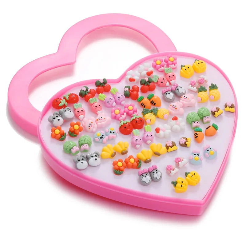Multicolor 36Pairs Cartoon Hypoallergenic Plastic Stud Earrings Set For Women Girl Cute Animal Flower Ear Wedding Gifts Jewelry