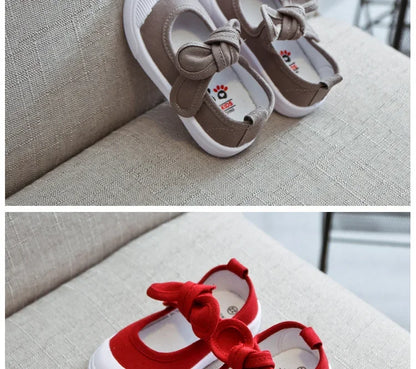 Korean Style Fashion Children Fashion Girls Canvas Shoes Versatile Bow Baby Kids Casual Shoes Simple Classic Candy Color Bowtie.