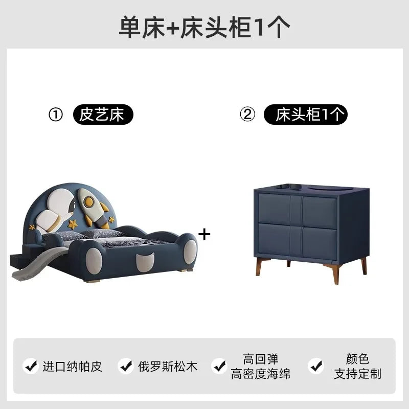 120 x 200 cm, blaues King-Size-Einzelbett, Doppelrahmen, luxuriös, 150 x 200 Heimpadder, Kinderbett, Kopfteil, zum Spielen auf einer Rutsche, Schlafzimmermöbel