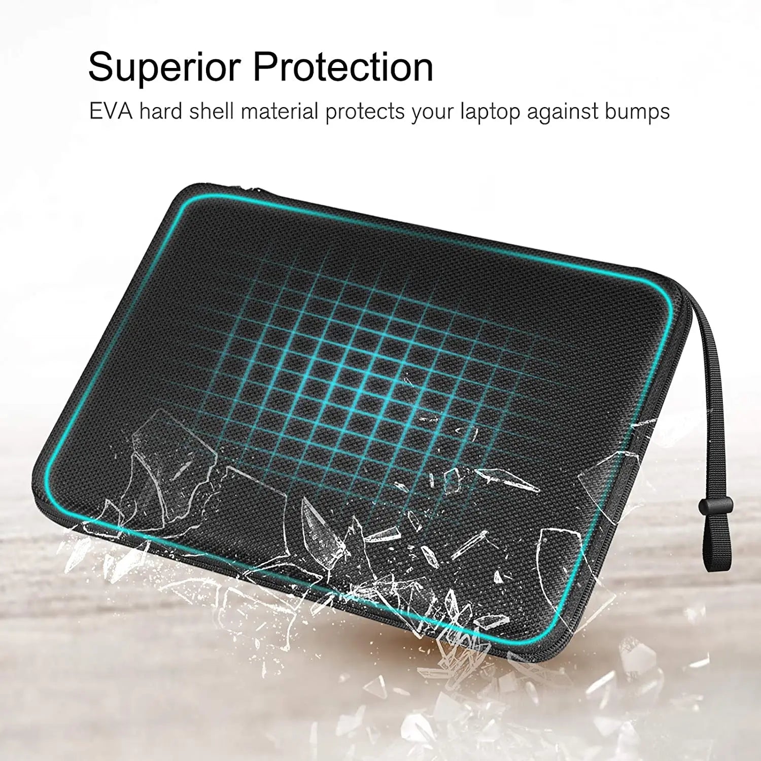 13 14 15.6 inch Laptop Sleeve Bag Shockproof Computer Bag Waterproof EVA Protective Carrying Case Black with Straps.