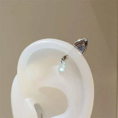 Silver Color Cat's Ear Droplet Shaped Zircon Stainless Steel Ear Bone Nail Earring for Women New Trendy Body Piercing Accessorie