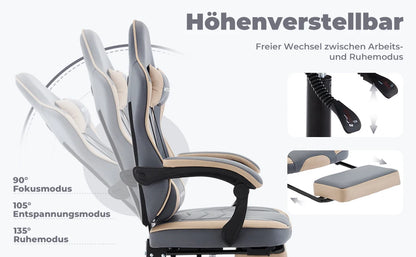 WOTSTA Gaming-Stuhl mit Fußstütze, Gamer-Stühle, ergonomisch, mit Lendenkissen, Kopfstützenstuhl, höhenverstellbarer Computerstuhl