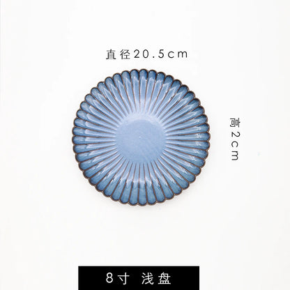 Retro Household Ceramic Tableware Kiln Variable Glaze Western Plate Creative Long Plate Main Dish Dinner Plate Kitchen Supplies.