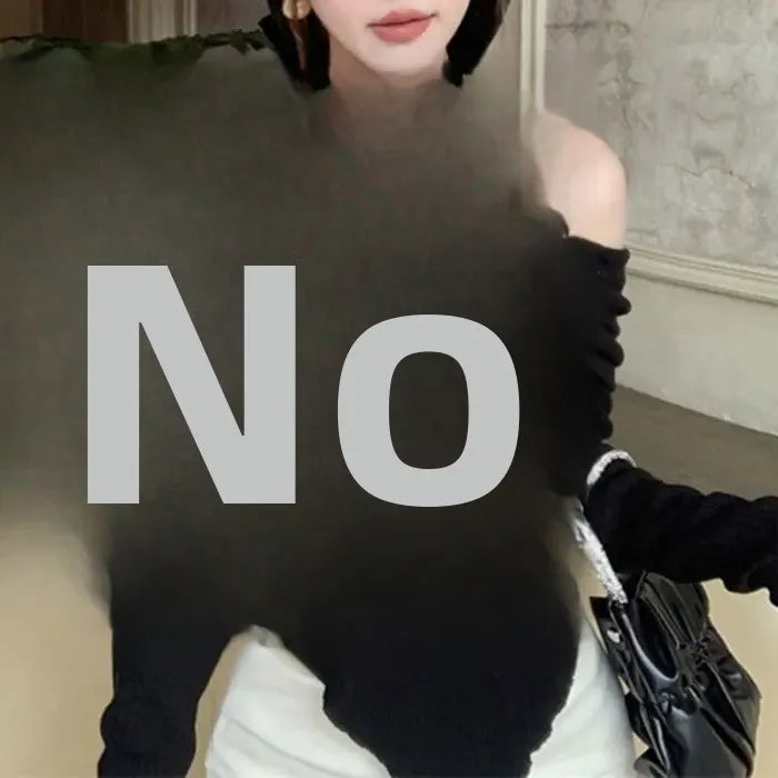 Red One-Shoulder Long-Sleeve Knitted Sweater Women's Spring New Year Slim Fit Short Top Butterfly Knot Decorated Cotton T-shirt