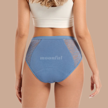 Moonful Women's Menstrual Panties High Waist Leak Proof 4 Layer Breathable Lace Period Underwear Girls Absorbent Brief.