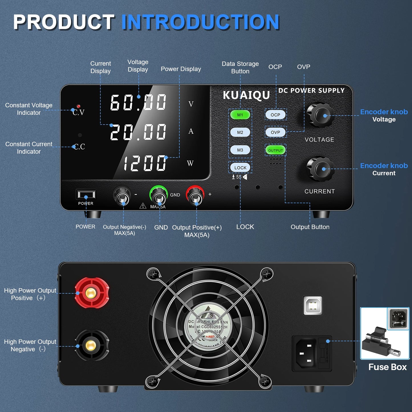 KUAIQU 3000W High Power Adjustable Bench Power Supply 1000V 300V 200V 100A 60A 30A Lab Power Supply OCP Alarm OVP Output Switch.