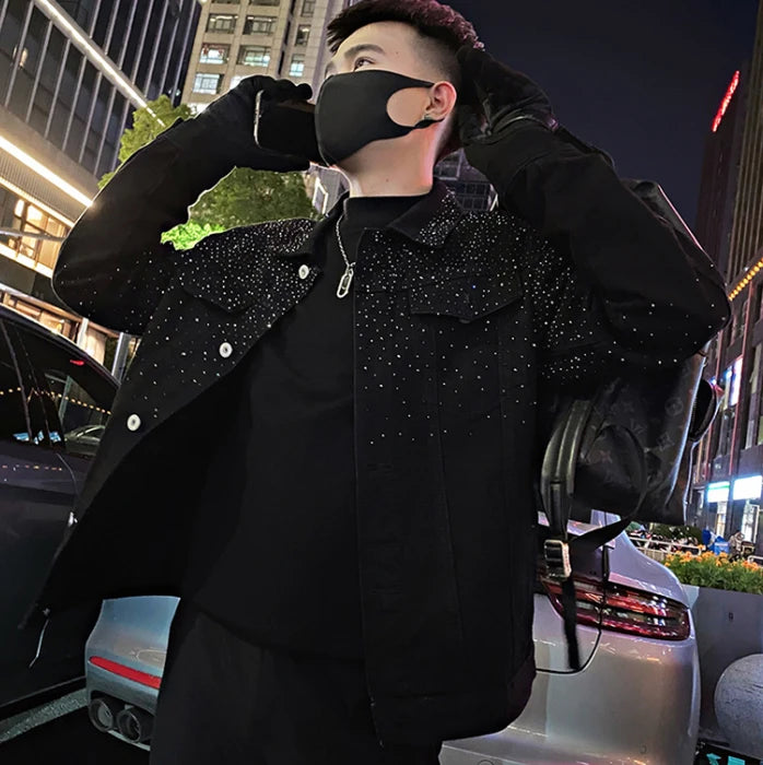 Man Coat Short Rhinestones Cargo Jacket for Men Black High Quality Harajuku New in Vintage Deals Korean Reviews Many Cheap Sale.