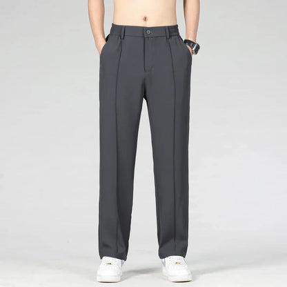 New Autumn Men's Business Straight Suit Trousers Elastic Waist Drape Loose Casual Stitching Khaki Black Pants Brand Clothing.