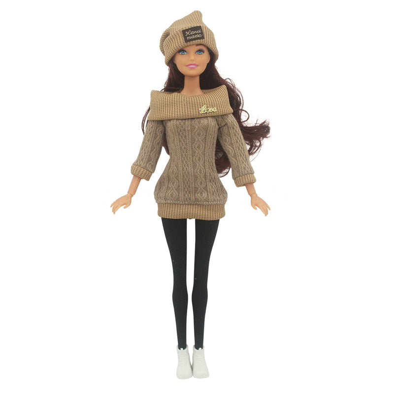 30cm Doll Full Set 1/6 Female Doll with Clothes and Hat Sweater Girls Dress Up Toys Gifts.