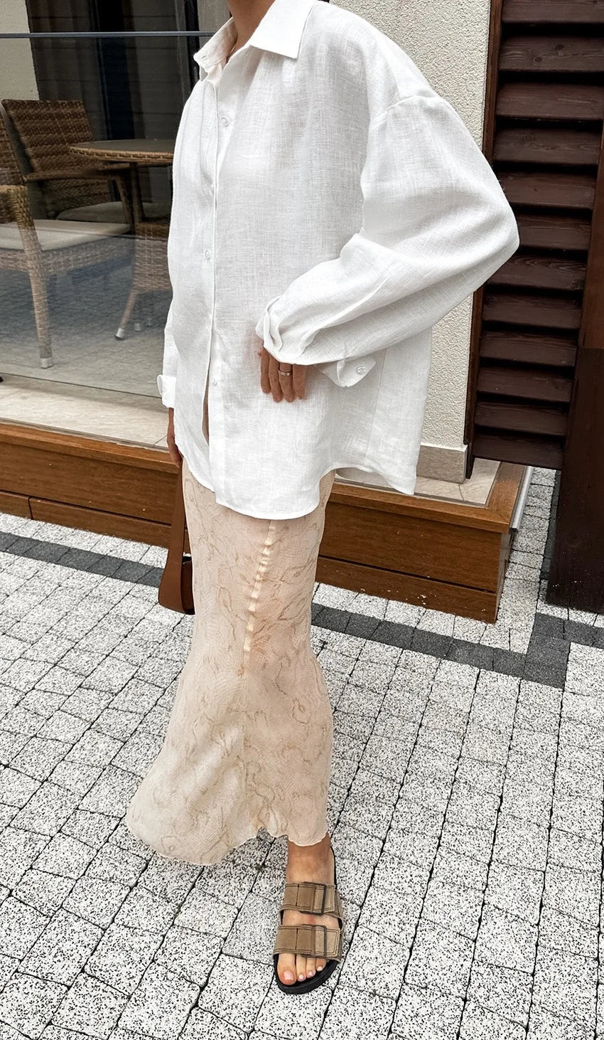 2025 Women's Oversize Shirt Long-sleeved Button Cardigan Pink Lapel Simple Korean Version White Top Blue Blouses for Female.