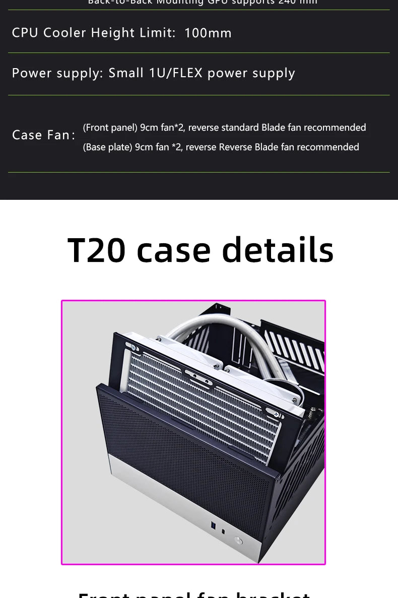 METALFISH T20 Mini ITX White Case 9L Compact PC Chassis Support Flex PSU/240mm GPU/100mm Cooler/180 Liquid Cooler.